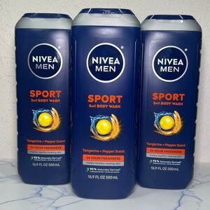 NEW NIVEA Men Sport 3in1 Body Wash 24hr Fresh 16.9oz BUNDLE of 3